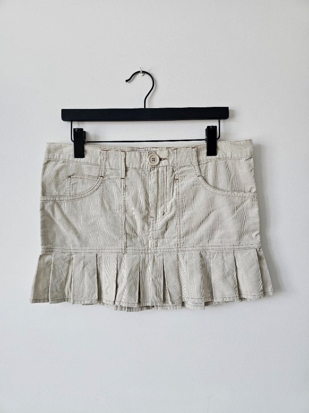 NWT GARAGE Beige Cotton Corduroy Pleated Skirt 9